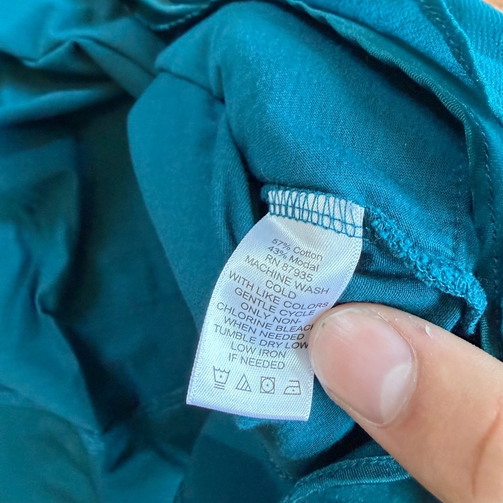 LOGO Lori Goldstein Tunic Women XL Teal 3/4 Sleeve Pocket A203821 Layered Hem - Picture 4 of 10